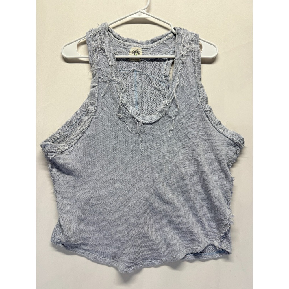Free People Light Blue Distressed Ribbed Tank